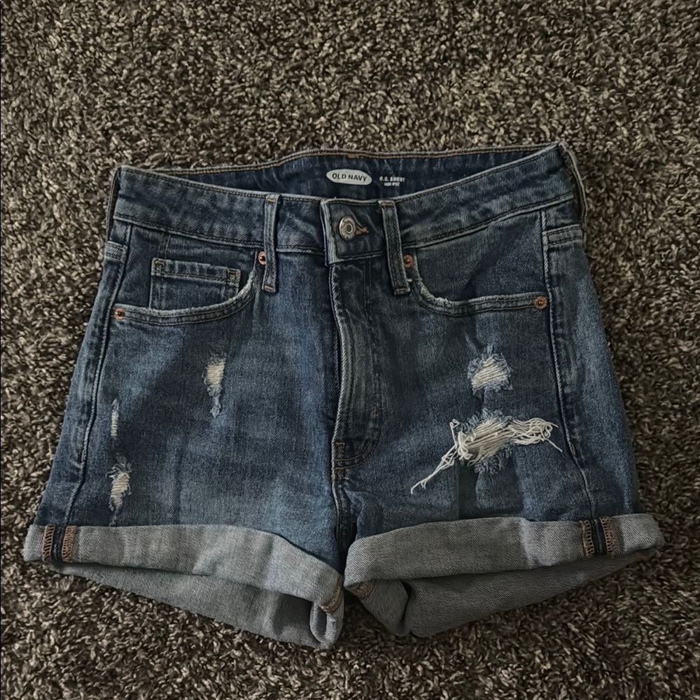 Old Navy Blue Jean Shorts Distressed Cuffed Hem